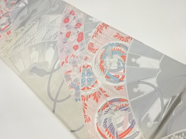 片輪車に鳳凰・草花模様織出し袋帯